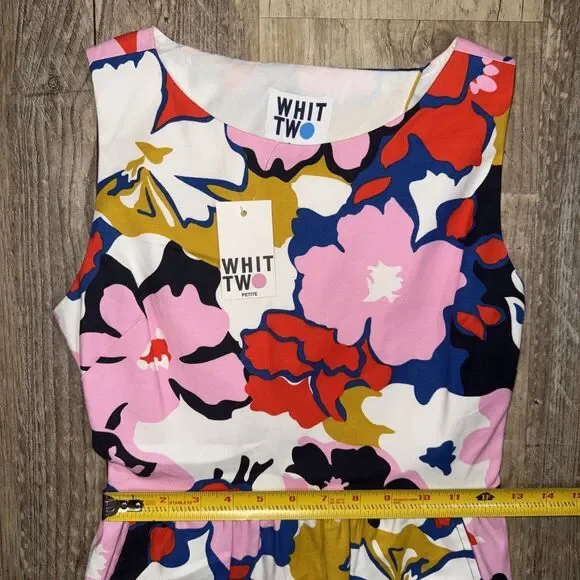 Whit Two Dress Petite 2P NWT Multicolor Floral Sleeveless Twill Sheath Pockets - Picture 5 of 6